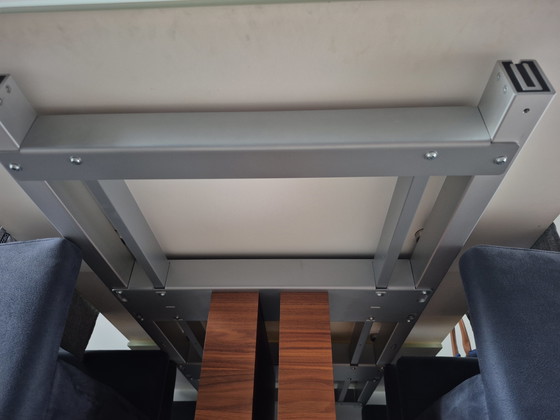 Image 1 of Hülsta Design Dining Table – Satin Glass, Walnut Wood & Stainless Steel