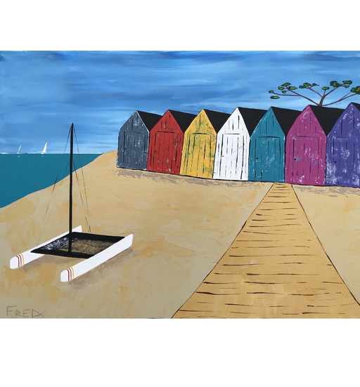 Les Cabanes De Plage. Acrylic by Frédéric Cadiou