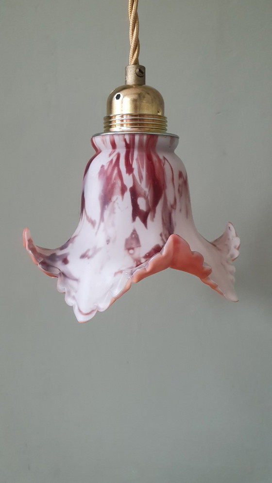 Suspension en verre ancien vintage. Marbré rouge et blanc. – Metal (photo 23 of 23)