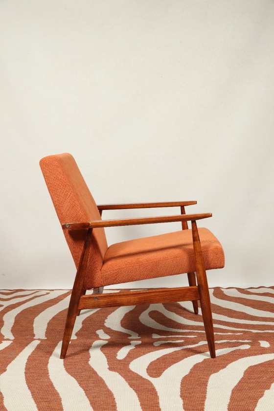Image 1 of Vintage fauteuil papaya oranje ribfluweel Mid Century Modern ontwerp door H.Lis