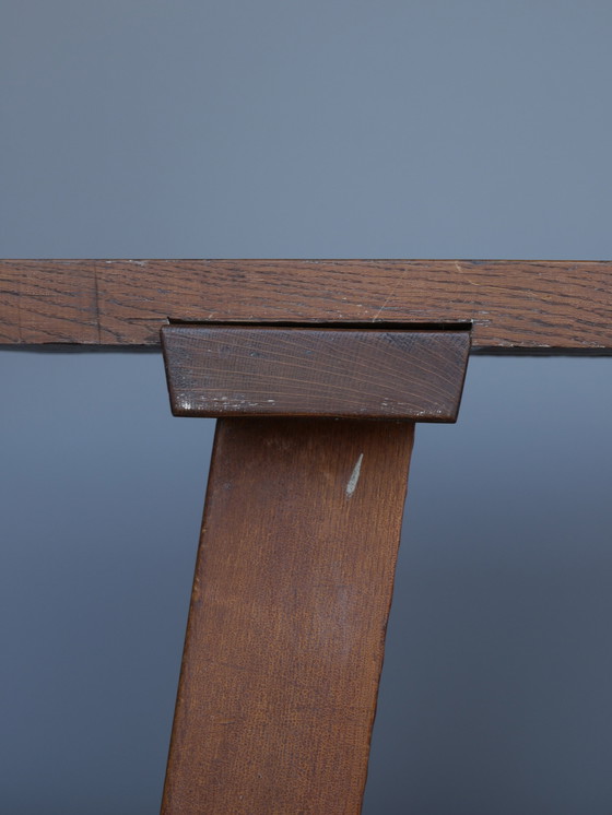 Image 1 of Table en chêne brutaliste française