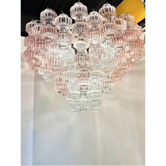 Image 1 of Romantic Venetian Pink "Rigadin Manubri" Murano Glass Chandelier in Venini Style