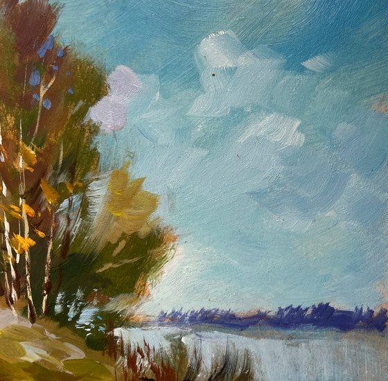 Image 1 of Original Oil Painting Summer Coastal Landscape The river washes the forest