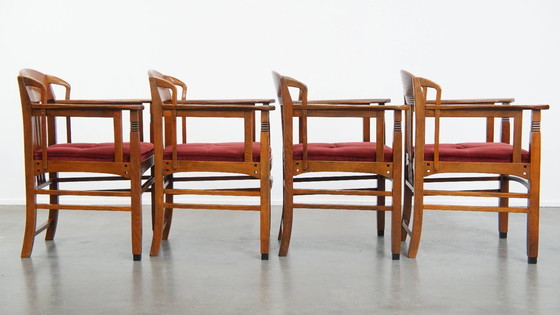 Image 1 of 4 x Jugendstil-Esszimmerstuhl Schuitema mit luxuriöser roter Stoffbespannung