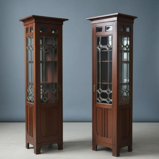 Image 1 of Pair of Art Nouveau Solid Wood Showcases, Central Europe, Circa 1910