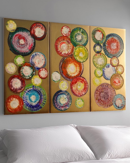 Triptyque abstrait doré A1280 - prêt à accrocher