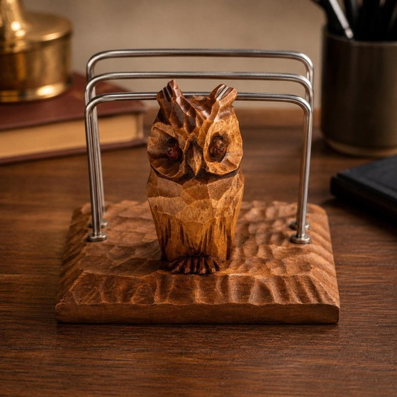 Vintage Owl Letter Holder Wood Carved Mid Century Letter Holder Hand Carved Owl Desk Organizer Retro (photo 2 of 9)