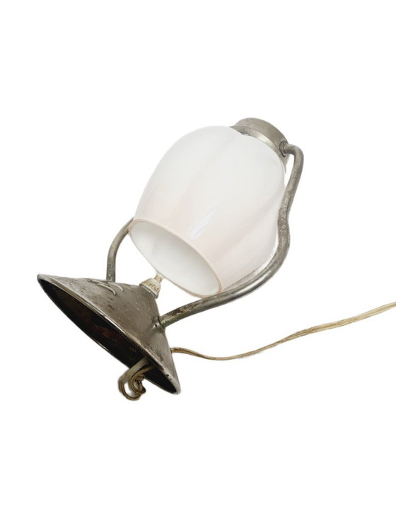 Art Deco Bedside Lamp, Poland, 1950s – Table lamps, Glass, Metal (photo 9 of 9)