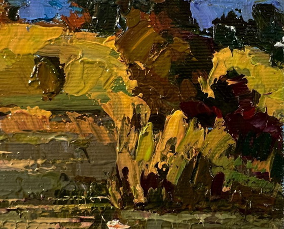 Original Oil Painting Fall Coastal Landscape At The Autumn Shore – Paintings & Drawings, Canvas (photo 4 of 8)