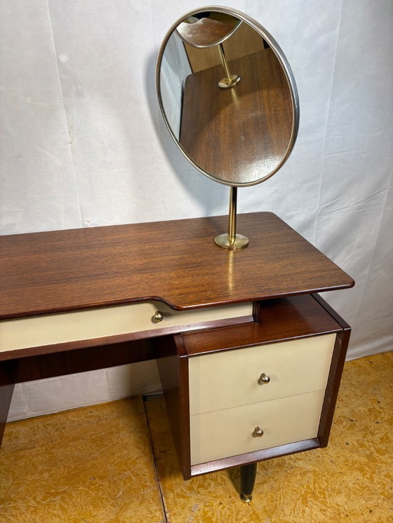 Image 1 of Mid-Century Retro Vintage Teak Dressing Table by G Plan – “White China” Librenza Range 1950  Golden Maker’s Mark • Italian Desig