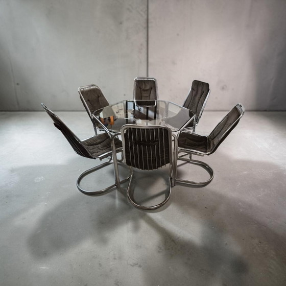 Dream Vintage Space Age Hexagon Chrome Glass Dining Table Gastone Rinaldi 1970s (photo 9 of 9)