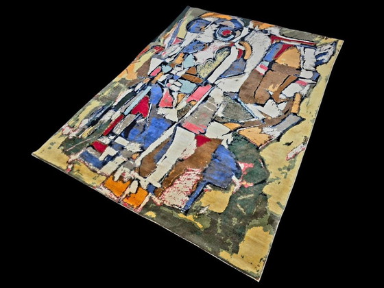 Handgeknoopt wollen tapijt – Abstracte kunst geïnspireerd op André Lanskoy (260x190cm) (102x75in) (photo 3 of 9)