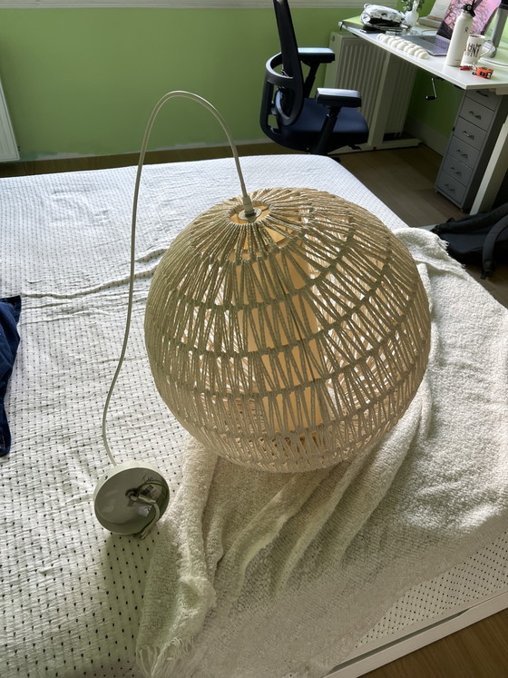 Image 1 of 2x Grote Ronde Hanglamp – Gevlochten / Rotan Look