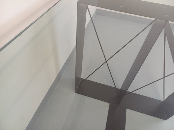 Image 1 of Vintage rectangular high table in glass and black metal from the 80s