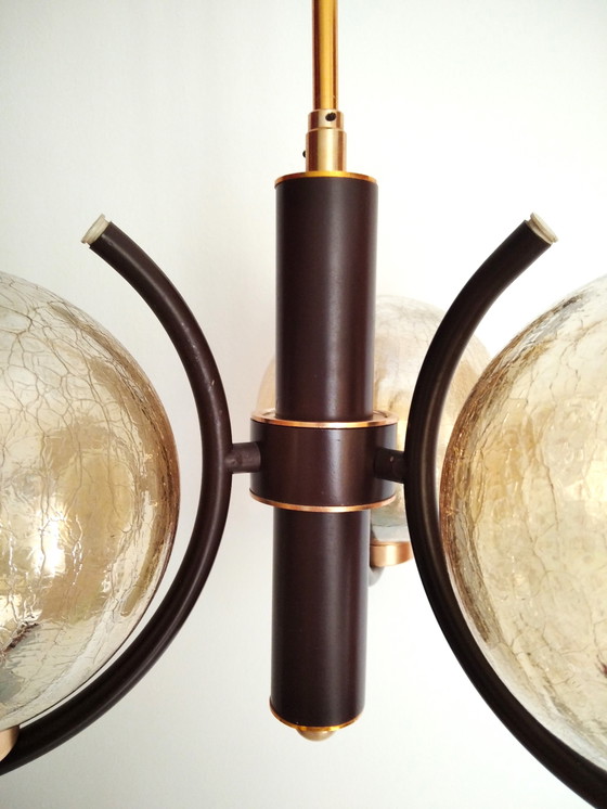 Image 1 of Bruine Spoetnik Atoomlamp |Vintage Spoetnik Ruimtetijdperk Lamp | Ruimtetijdperk Ontwerp Uit 70er jaren