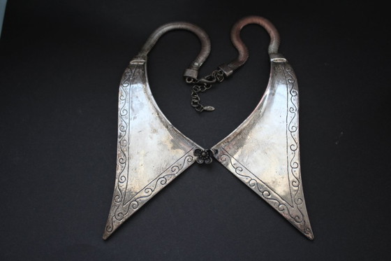 Image 1 of Antique collar necklace, handcrafted silver? Not hallmarked but signed.