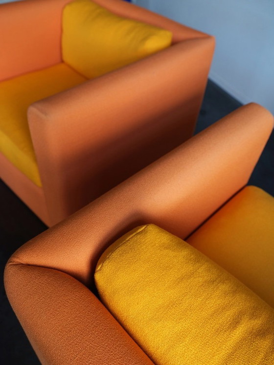 Image 1 of 2x HAY Hackney 1-zits Fauteuils - Orange/Yellow