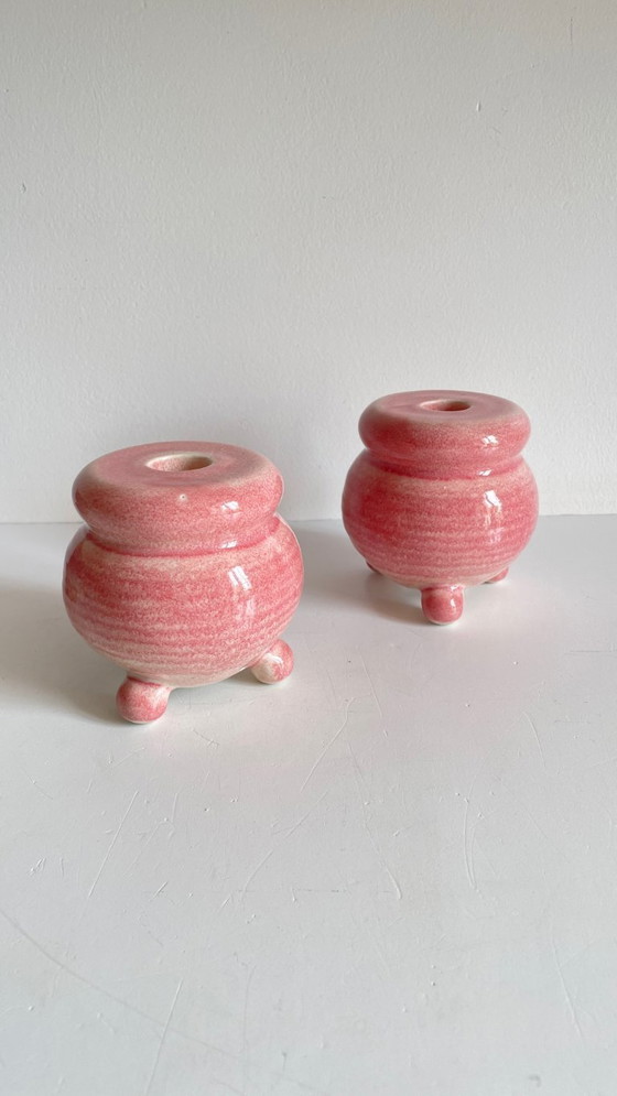 Image 1 of Pair of Pink Ceramic Candle Holders