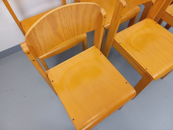 Image 1 of Set of 6 minimalist vintage beechwood chairs from the 70s and 80s