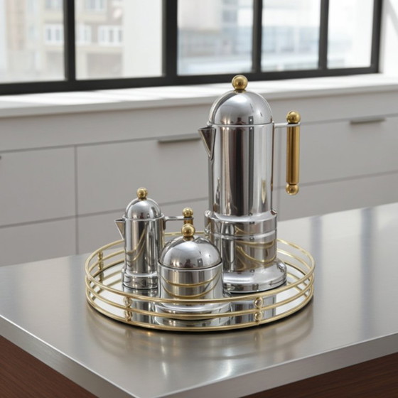 Image 1 of Italian Kontessa Vintage Coffee Set - Stainless Steel & Gold Finish