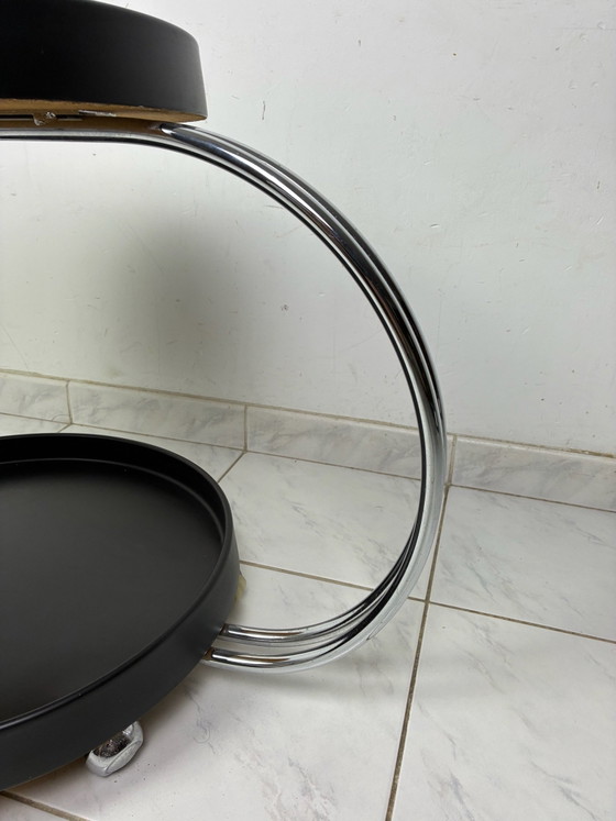 Vintage round trolley side table, Bar carts, Chrome, Plastic, Black (photo 7 of 15)