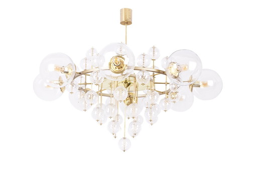 Large gilt brass chandelier with decorative balls, 1970s