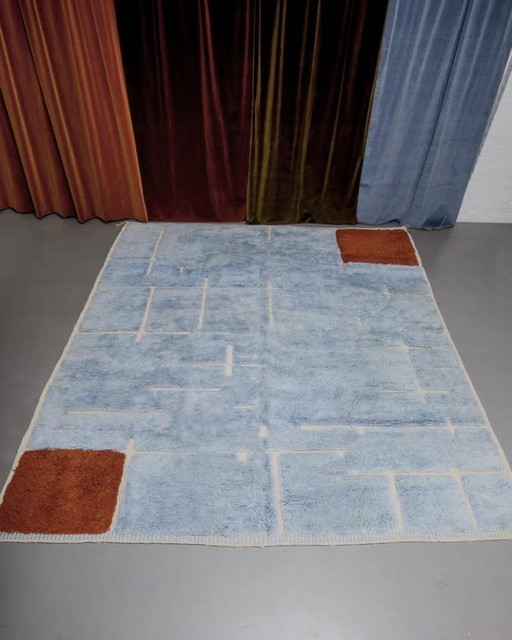 Tapis Artisanal Marocain Bleu Ciel, Marron 250cmx150cm – vloerkleden en tapijten, Cotton