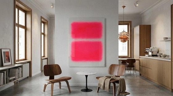 Abstrakte Farbfeldmalerei in Grau Rosa & Rot – Neon| Fluoreszierende Art | XXL 0,8 cm Gegossene Acrylglas bis (photo 2 of 8)