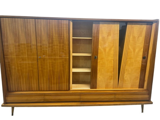 Image 1 of Exclusieve Duitse vintage barkast/woonkamerkast uit de jaren 50, hout in Riva-bootstijl.