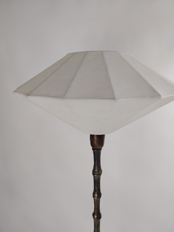 Image 1 of 1 x lot de 2 lampadaires en métal imitation bambou avec abat-jour cocon ELGO. Années 1970