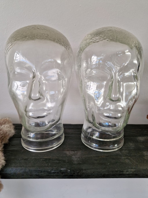 Têtes de mannequins en verre vintage – decoratieve objecten, Glass