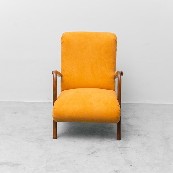 Image 1 of Poltrona vintage scandinava in tessuto arancione e legno, anni '60, Modern Antiques