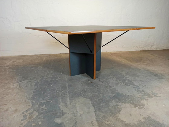 Table de salle à manger extensible postmoderne Hennie de Jong, Tables de salle à manger, Bois, Métal, Noir (photo 4 sur 15)