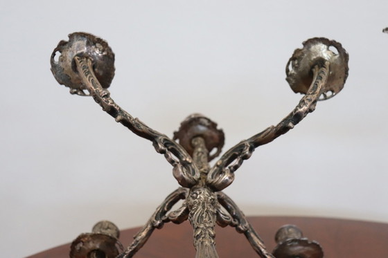 Image 1 of Kandelaber mit 5 Armen aus versilbertem Metall, ca. 1980er Jahre, 2er-Set