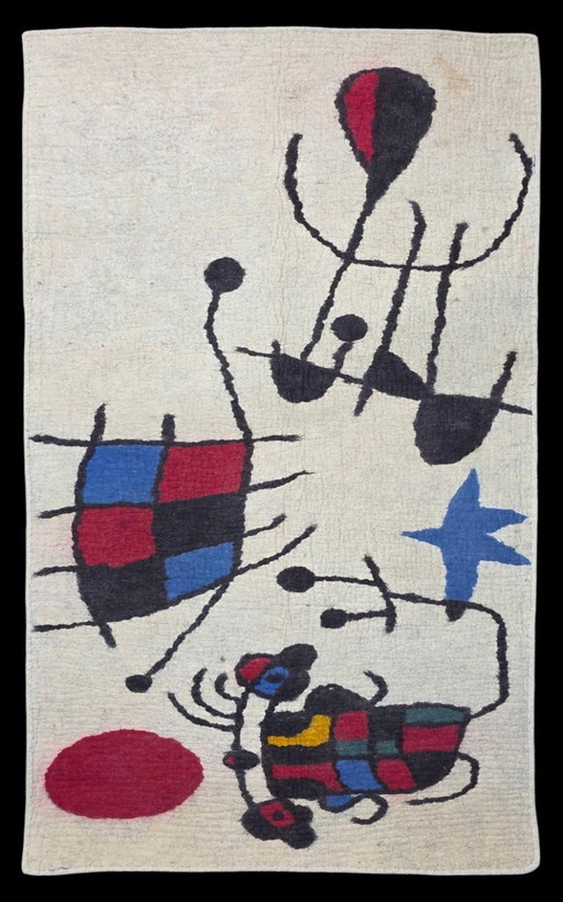 Alfombra de lana inspirada en Joan Miró – La sonrisa con alas llameantes - Alfombra Nómada – vloerkleden en tapijten, Wool