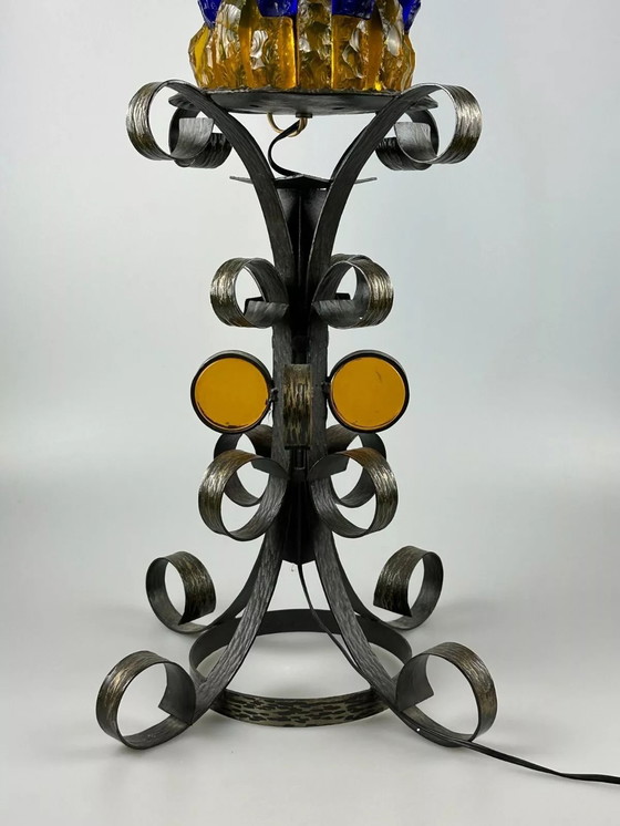 Image 1 of 60er 70er Jahre Brutalistische Stehlampe Eisen & Glas Stehleuchte Mid Century