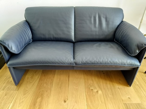 Image 1 of Leolux blue leather two-seater sofa