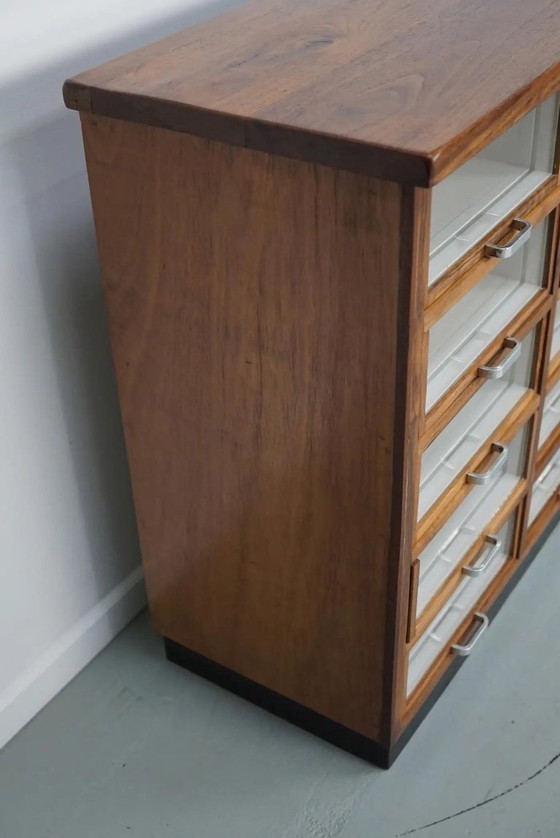 Image 1 of Vetrina/mobiletto da merceria olandese vintage in noce, anni '50