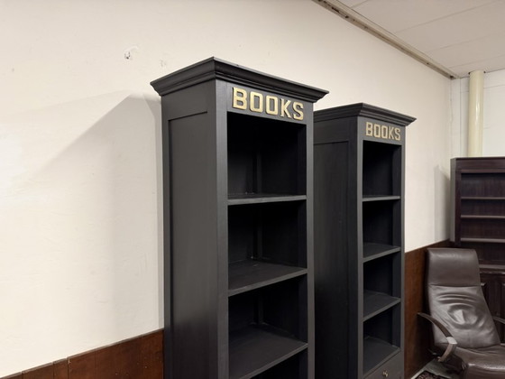 Classic English Teak Books Bookcase Black, Wood, Brass (photo 6 of 15)