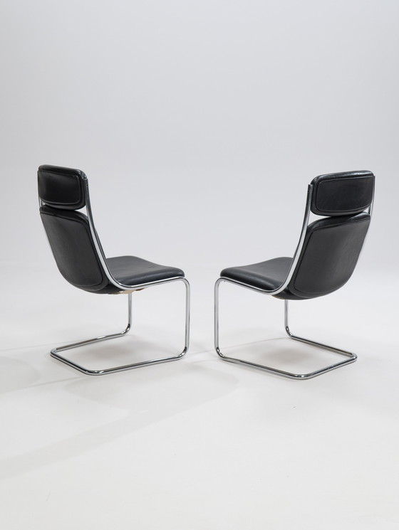 Image 1 of 2x Freischwinger Lederstühle von Mauser Werke Waldeck, Westdeutschland, 1950er Jahre