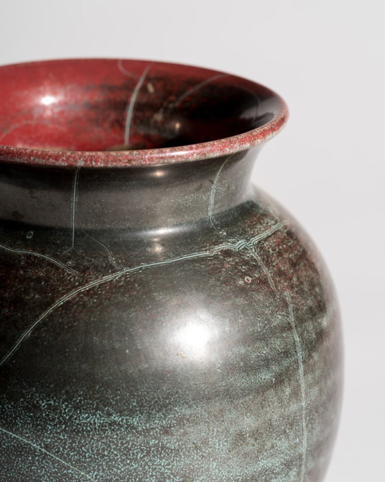 Image 1 of Pair of Richard Uhlemeyer Studio Stoneware Vases – Turquoise Reduction Glaze – Germany, ca. 1940s-1950s Art Deco Bauhaus