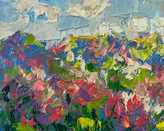Image 1 of Dipinto ad olio originale Paesaggio con alberi colorati Colori primaverili