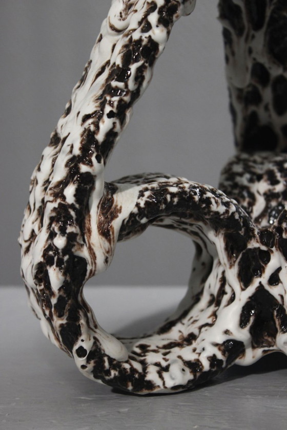 Image 1 of Marius Giuge a Vallauris - Grande candelabro brutalista in ceramica con smalto lava, anni '50