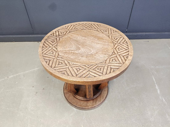 Image 1 of African Ceremonial Chief Chair with table Hand Carved Wood 1960s 