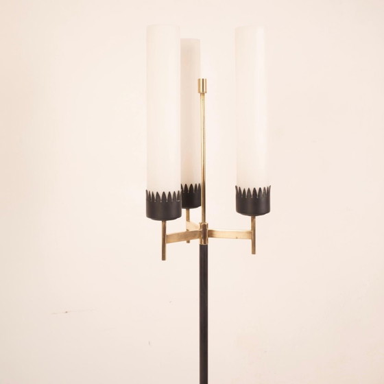Stilnovo Lampada da terra Mid Century Ottone & Vetro Opalino – Lampade da terra, Iron, Wood (photo 12 of 22)