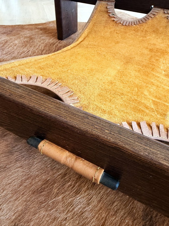Image 1 of Vintage Mid-Century glass coffee table – Wenge wood & leather