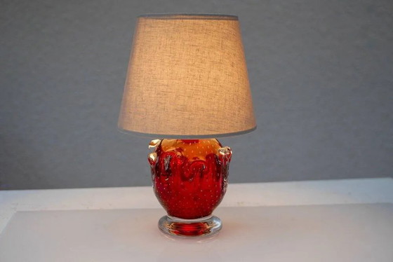 Image 1 of Red crystal glass lamp by Börne Augustsson for Åseda