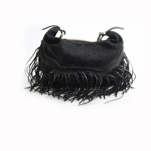 Ermanno Scervino, borsa a mano nera intrecciata con frange in pelle.