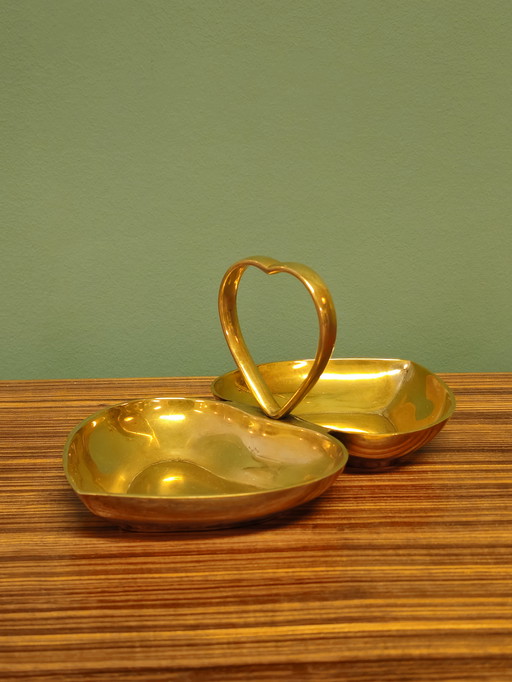 Plateau à bijoux vintage en laiton avec bol en forme de coeur
