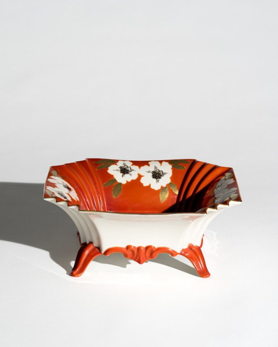 Image 1 of Large Art Deco Revival Floral Porcelain Centerpiece Bowl Schaubach Kunst Germany